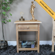 Bedside unfinished teak 1 drawer. A unique and stylish piece, perfect for modern or rustic interiors, 51cm high, 40cm wide, 30cm deep, weighs 6.12kgs.