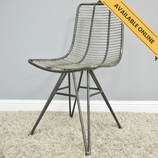 Industrial wire frame chair, H:86cm W:39cm D:51cm, Weight:4.75kg.