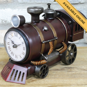 Novelty steam train snow plough clock, H:17cm W:26cm D:11cm, Weight:0.8kg.