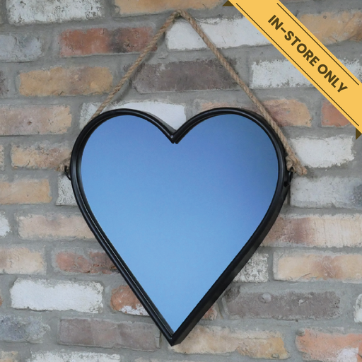 Hanging heart mirror with rope, H:50cm W:32cm D:2cm, Weight:2kg.