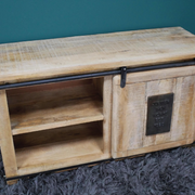 Stylish industrial-style storage cabinet featuring one drawer, dimensions 61cm H x 110cm W x 40cm D, weight 34.60kg.