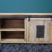 Modern industrial cabinet in mixed materials with one drawer, 61cm high by 110cm wide by 40cm deep, 34.60kg.