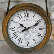 Decorative industrial clock showcasing a functional-looking drive belt, 43cm tall by 19cm wide by 9cm deep, 0.8kg in weight.