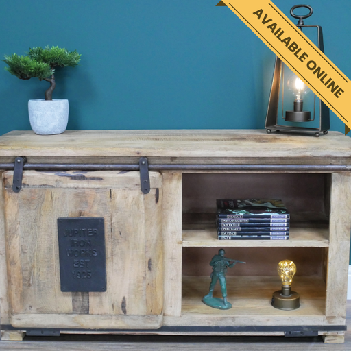 Industrial TV cabinet. A unique and stylish piece, perfect for modern or rustic interiors, 61cm high, 110cm wide, 40cm deep, weighs 23.50kgs.