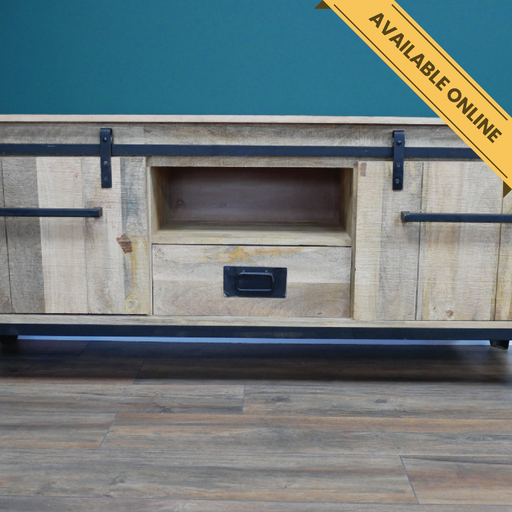Industrial TV cabinet wide. A unique and stylish piece, perfect for modern or rustic interiors, 67cm high, 150cm wide, 44cm deep, weighs 38.70kgs.