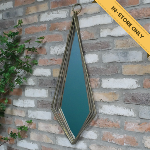 Diamond-shaped mirror with metal frame, H:80cm W:35cm D:4cm, Weight:1.25kg.