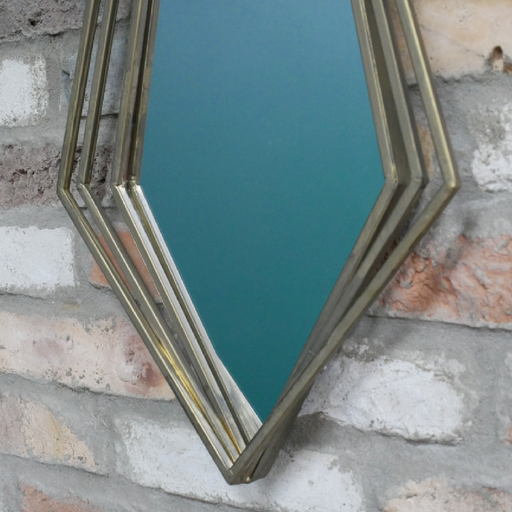 Stylish geometric mirror in a diamond orientation, featuring a slim metal frame, dimensions 80cm H x 35cm W x 4cm D, weight 1.25kg.