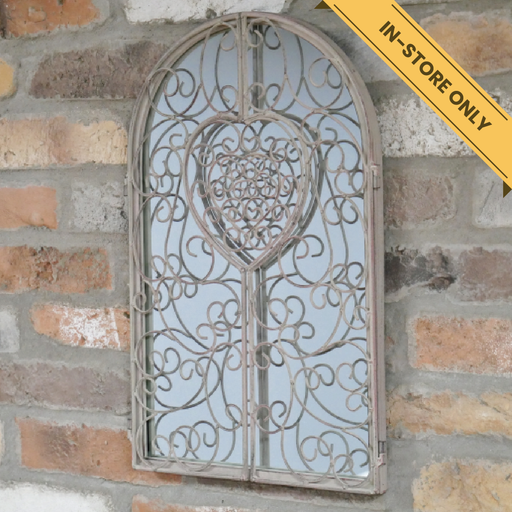 Heart-shaped mirror with shutter design, H:50cm W:32cm D:2cm, Weight:2kg.