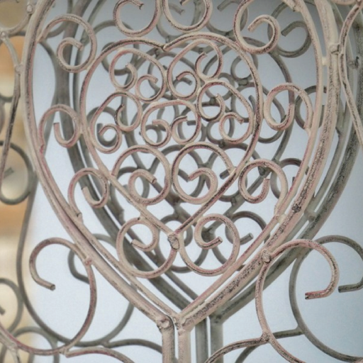 Rustic heart mirror with a charming shutter-inspired design, dimensions 50cm H × 32cm W × 2cm D, weight 2kg.
