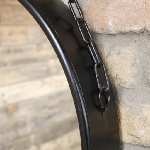 Circular wall mirror with a black chain hanger, dimensions 46cm H × 46cm W × 7cm D, weight 2.8kg.