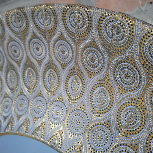 Stylish circular mirror with an embossed decorative frame, dimensions 93cm H x 93cm W x 9cm D, weight 5.31kg.