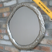 Round silver framed mirror, H:53cm W:54cm D:3cm, Weight:2.76kg.