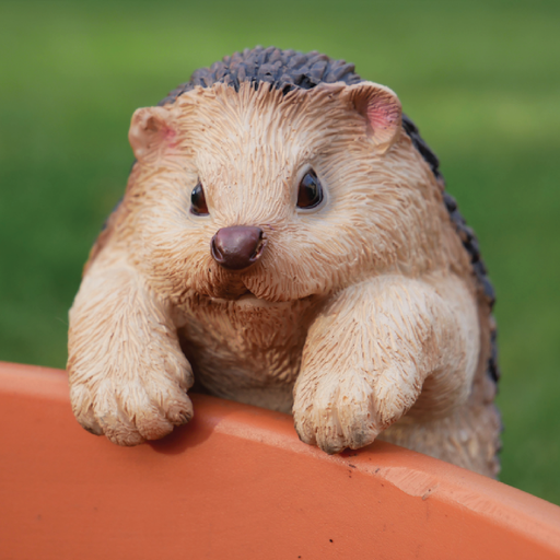 Small hedgehog garden hanger for hanging plant pots, dimensions 12cm H x 9cm W x 9cm D, weight 0.24kg.