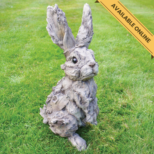 Rabbit wood effect ornament. A unique and stylish piece, perfect for modern or rustic interiors, 41cm high, 19cm wide, 21cm deep, weighs 1.5kgs.