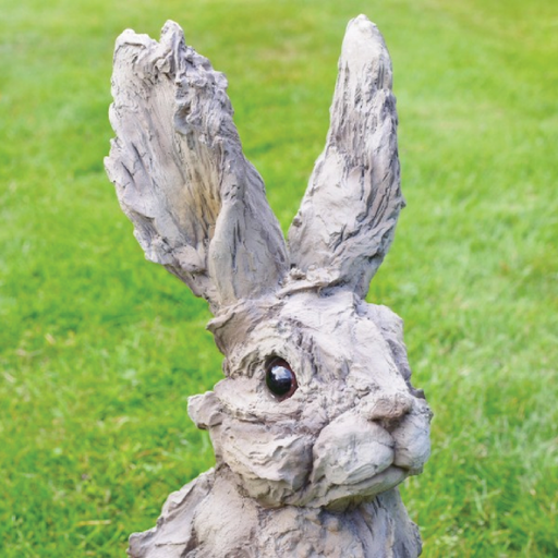Rustic-chic rabbit sculpture crafted to resemble solid wood, 41cm tall by 19cm wide by 21cm deep, 1.5kg in weight.