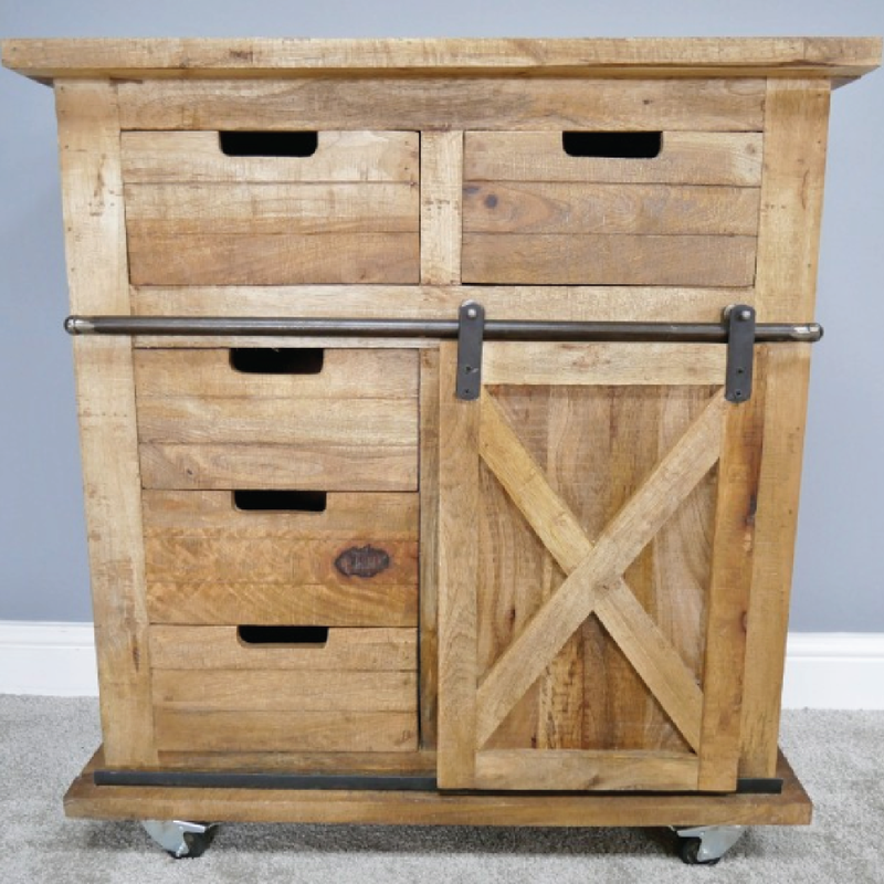 Stylish rustic-style cabinet in rich mango wood, 81cm wide, 88cm high, 40cm deep, total weight 32kg.