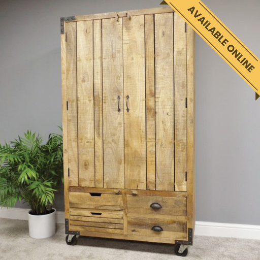 Large rustic wooden pantry cupboard, H:180cm W:98cm D:48cm, Weight:92.7kg.