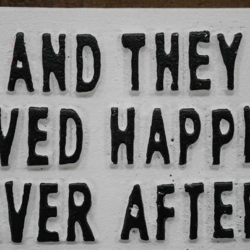 Romantic quote sign featuring "and they lived happily ever after," minimalist design, 17cm wide by 8cm high by 1cm deep, 0.25kg in weight.