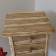 Unfinished natural wood nightstand with a square silhouette, dimensions 72cm H × 31cm W × 31cm D, weight 8kg.