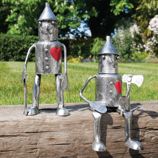 Rustic-style tin man statue with metallic finish, 22cm tall by 9cm wide by 9cm deep, lightweight at 0.22kg.