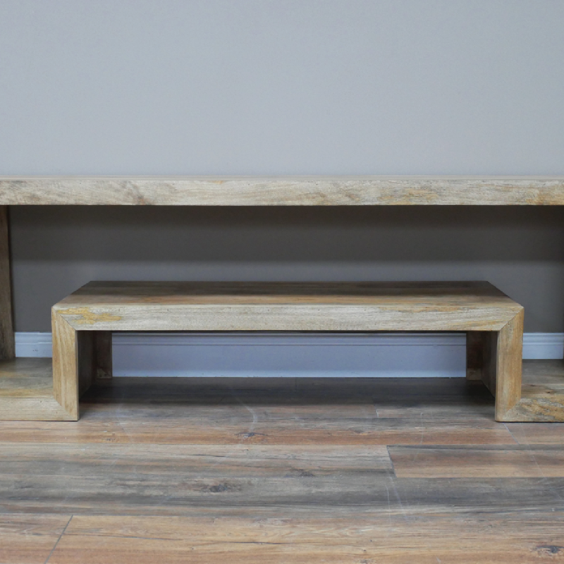 Solid mango wood TV cabinet, minimalist design, 34.5kg weight, 160cm wide × 41cm deep × 55cm tall, functional and elegant for any living space.