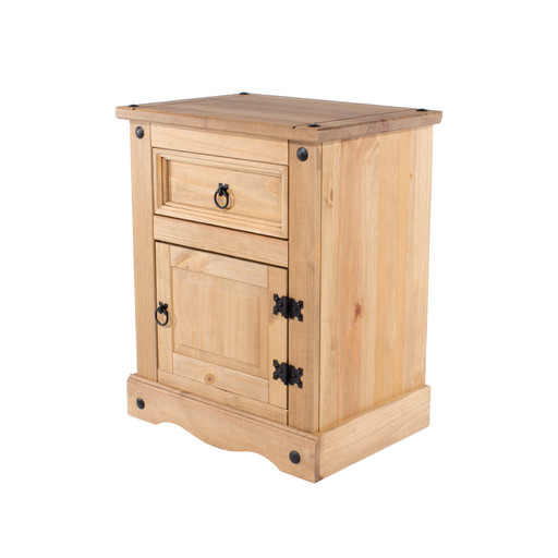 Practical nightstand featuring a single drawer and a closed cupboard compartment, dimensions 68.5cm H × 53cm W × 38cm D, weight 13kg.
