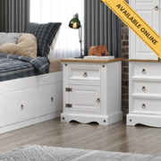 Classic bedside cabinet featuring one drawer and one cupboard door for versatile and tidy bedroom storage; height 68.5cm, width 53cm, depth 38cm; weight 12.5kg.