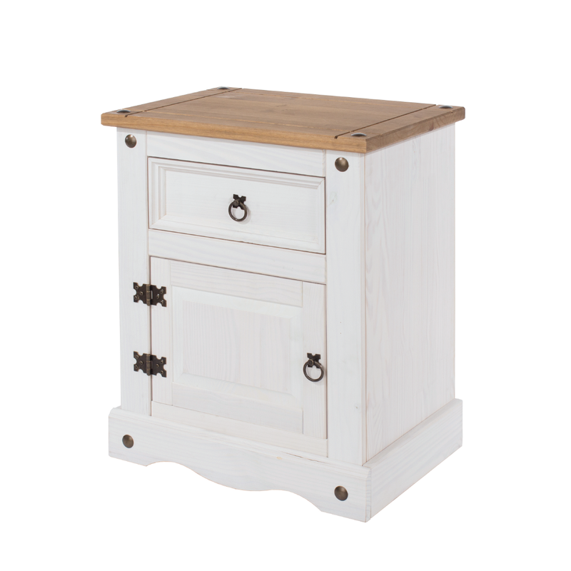 Functional nightstand with a single drawer and a cupboard compartment, offering organized space for essentials; dimensions: 68.5cm H × 53cm W × 38cm D; weighs 12.5 kilograms.
