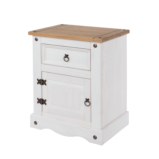 Functional nightstand with a single drawer and a cupboard compartment, offering organized space for essentials; dimensions: 68.5cm H × 53cm W × 38cm D; weighs 12.5 kilograms.