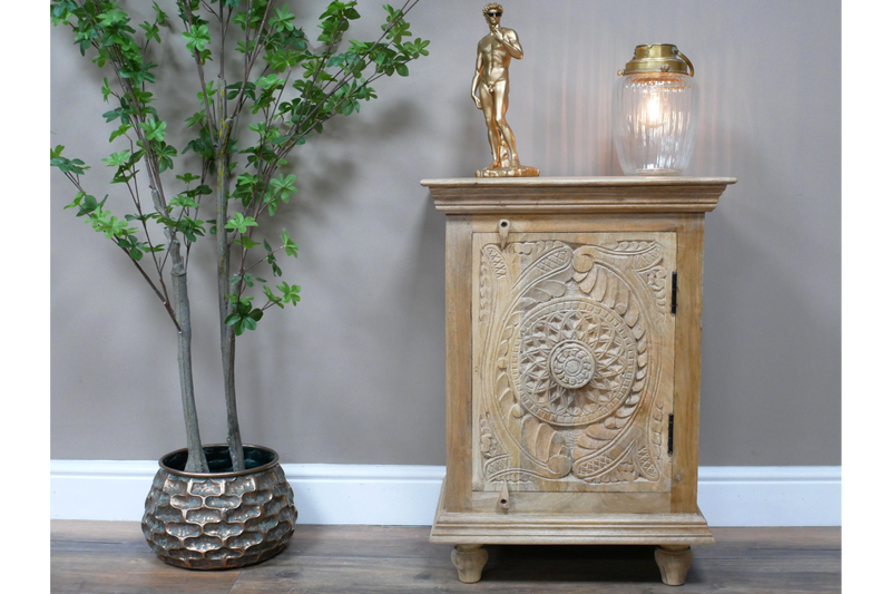 CARVED BEDSIDE 1 DOOR CLOSED