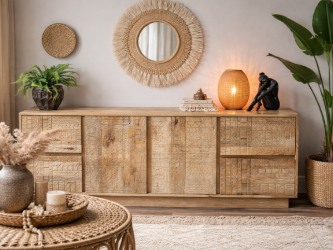 SIDEBOARD 4 DRAW 2 DOOR GEOMETRIC CARVING