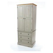 Modern two-door wardrobe with three integrated drawers, designed to balance hanging and folded storage needs; dimensions: 187.7cm H × 76.5cm W × 55.5cm D; weighs 42.5 kilograms.