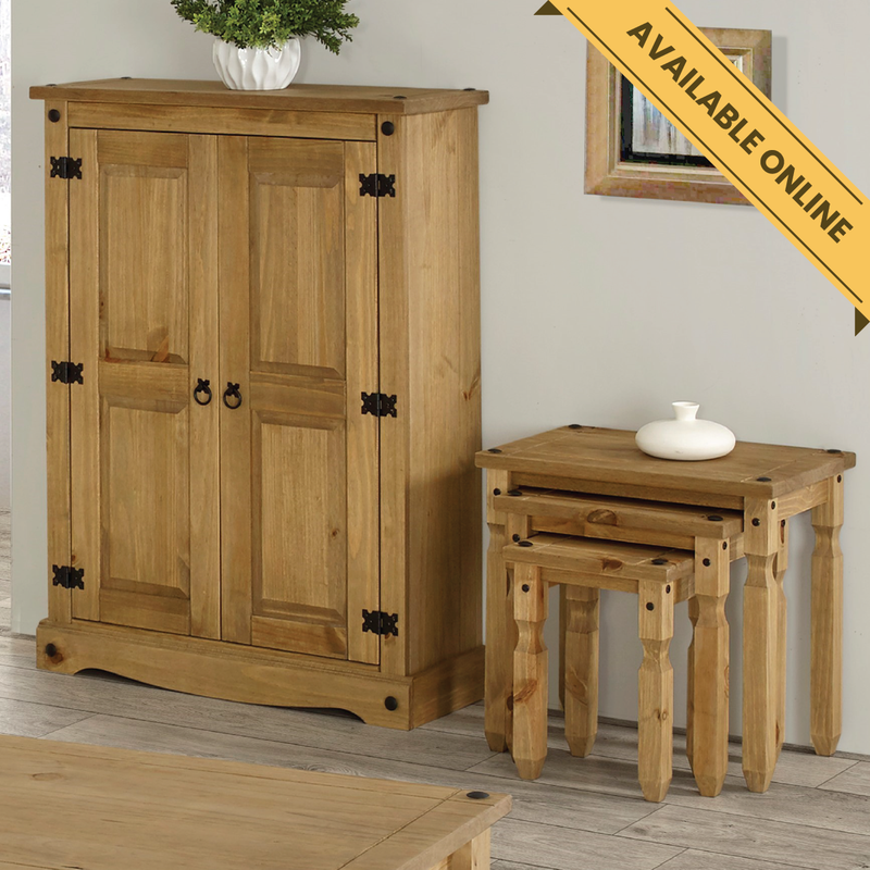 Functional two-door storage cabinet with classic design details; height 110cm, width 80cm, depth 29.6cm; weighs 21.5kg.
