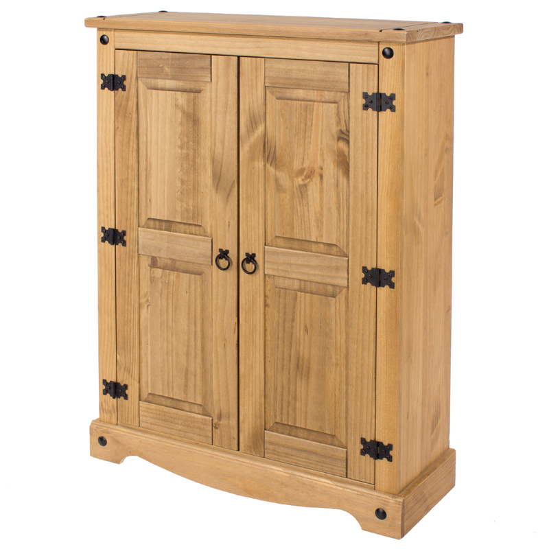 Compact cupboard featuring two sturdy doors and traditional styling; dimensions: 110cm tall, 80cm wide, 29.6cm deep; weight 21.5 kilograms.
