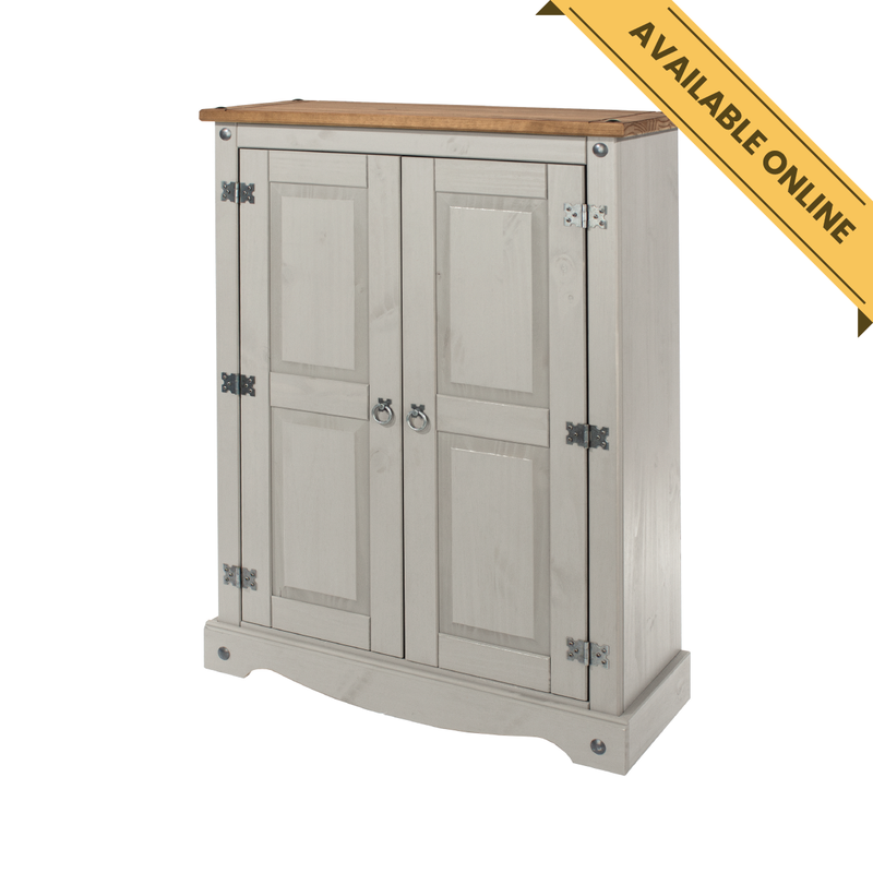 Classic two-door cupboard with a traditional design, offering reliable storage and enduring style; height 110cm, width 80cm, depth 29.6cm; weight 21.5kg.