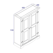 Compact freestanding cabinet with two doors, combining straightforward design and warm rustic character; dimensions: 110cm H × 80cm W × 29.6cm D; weighs 21.5 kilograms.