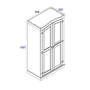 Classic two-door freestanding wardrobe with durable build and timeless design, 189cm tall by 100cm wide by 56cm deep, 48.5kg.