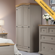 Classic two-door wardrobe built for durability and enduring style; height 189cm, width 100cm, depth 56cm; weight 48.5kg.