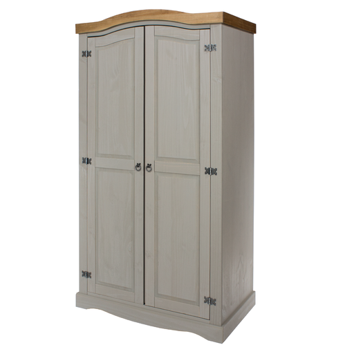 Timeless freestanding wardrobe with a two-door front, offering generous storage and solid construction; dimensions: 189cm H × 100cm W × 56cm D; weighs 48.5 kilograms.