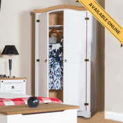 Elegant two-door wardrobe with a natural wood finish, providing essential hanging space and durable construction; height 189cm, width 100cm, depth 56cm; weight 48.5kg.