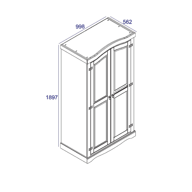 Functional two-door closet featuring solid build quality and ample space for clothes, finished in warm natural tones; size: 189 x 100 x 56cm; weight 48.5kg.