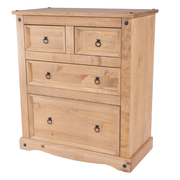 Functional 4-drawer chest designed with two larger and two smaller drawers for organised bedroom storage, 103.8cm tall by 91cm wide by 47cm deep, 32.5kg total.