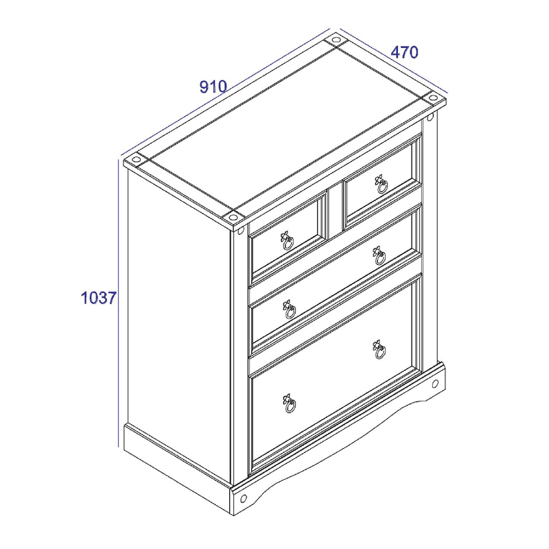 Stylish dresser combining practical deep drawers and convenient shallow ones, 103.8 × 91 × 47cm, weighing 32.5kg.
