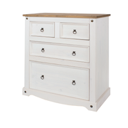 Spacious wooden chest with a 2+2 drawer layout, ideal for organizing clothes and accessories; dimensions: 103.8cm H x 91cm W x 47cm D; weighs 32.5 kilograms.
