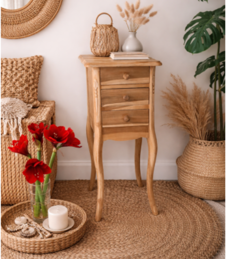 SQUARE TEAK BEDSIDE UNFINISHED