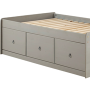 Compact single cabin bed with integrated storage drawers, ideal for small bedrooms or kids’ rooms; dimensions: 55cm H × 100cm W × 195.6cm D; weighs 47 kilograms.