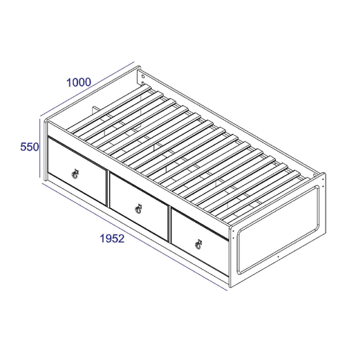 Functional single cabin bed designed to maximize floor space with practical under-bed storage drawers; measures 55cm tall, 100cm wide, and 195.6cm deep; total weight 47kg.