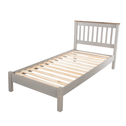 Compact 3ft single bed featuring a slatted base and clean, minimalist design with a sturdy structure; dimensions: 100cm H × 101.6cm W × 201.5cm D; weighs 22.5 kilograms.