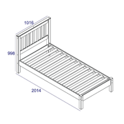 Low-end single bed with a slatted headboard design that promotes airflow and a clean aesthetic; size: 100 x 101.6 x 201.5cm; weight 23.5kg.