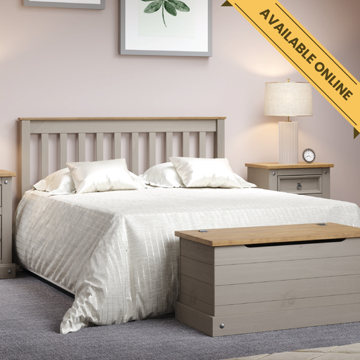 Traditional double bedstead with a low footboard and slatted head and foot ends for rustic charm and support; height 100cm, width 147.6cm, depth 201.5cm; weight 28kg.